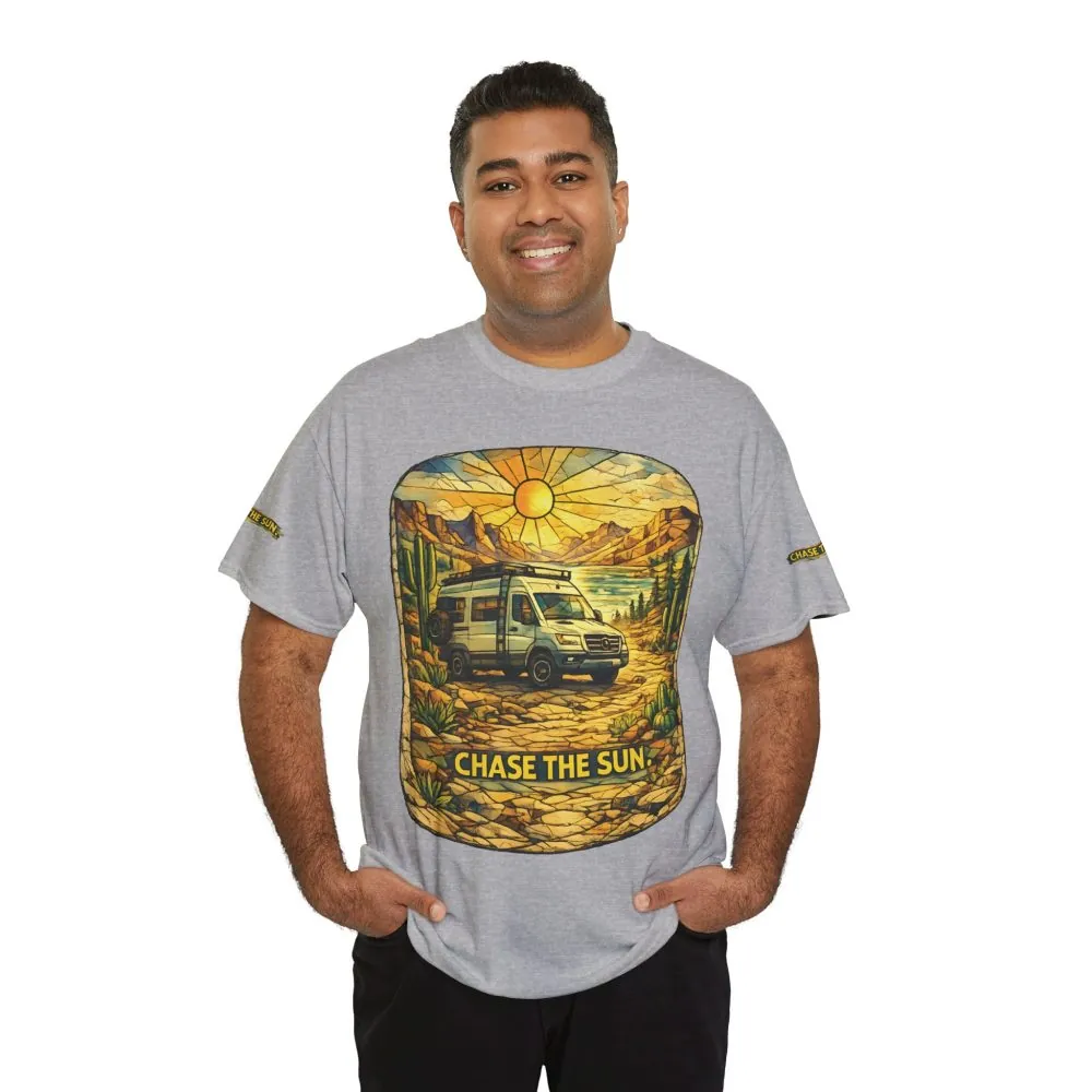 Unisex Heavy Cotton Tee — "Chase The Sun" Design Cubic-Line