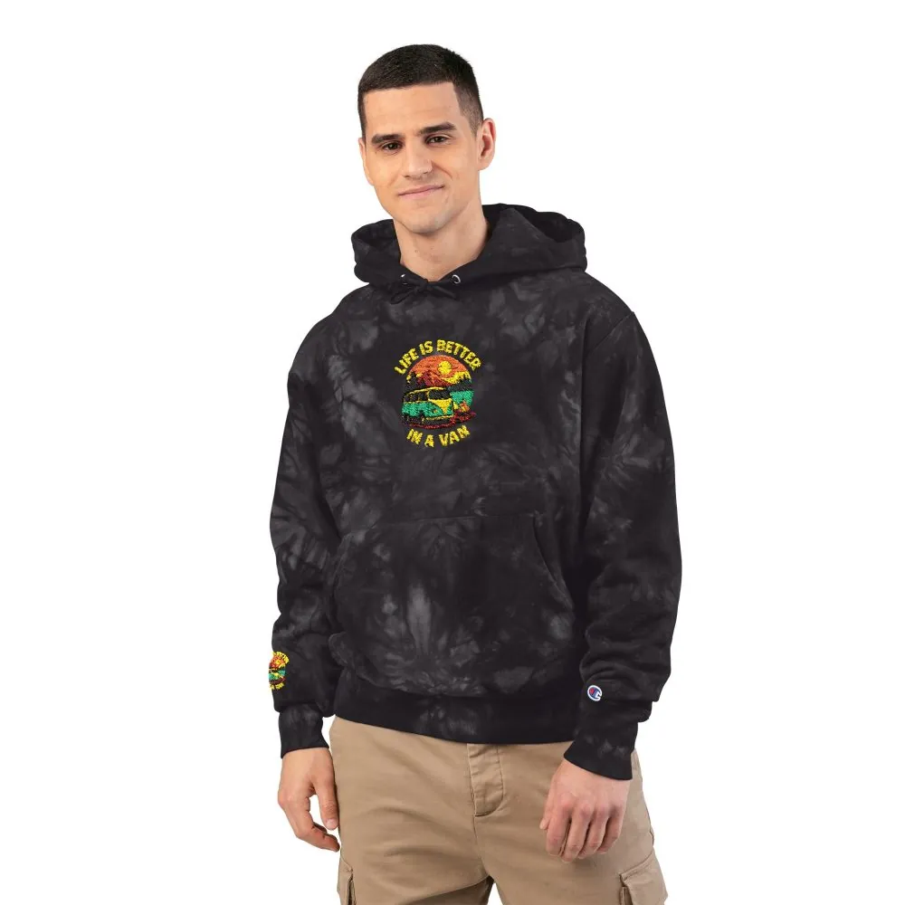 Unisex Tie-Dye Embroidered Hoodie — 'Life Is Better With A Van' Graphic