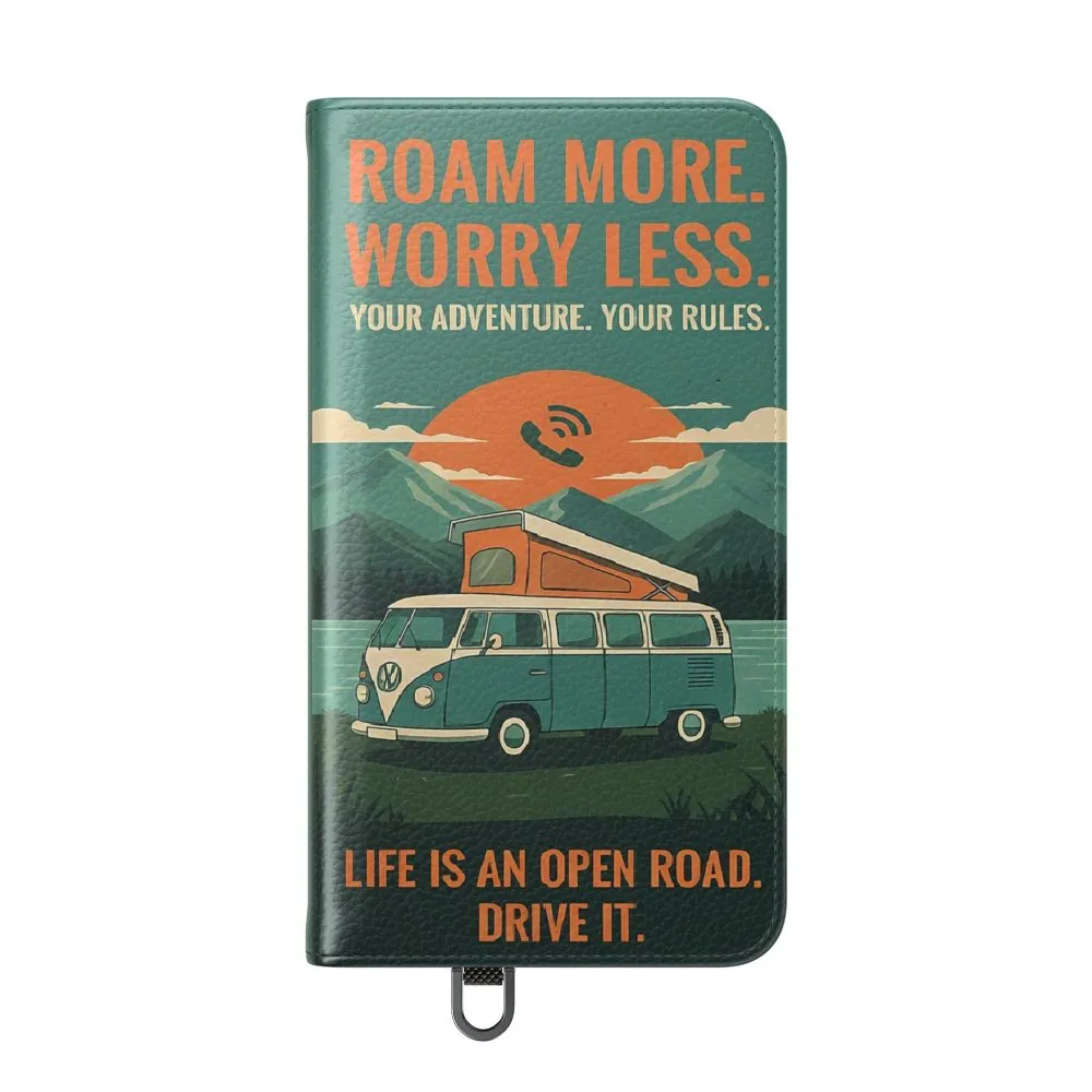 7936055808610168007_2048.jpeg Flip Phone Case — "Roam More Worry Less - Life Is An Open Road" Phone Wallet