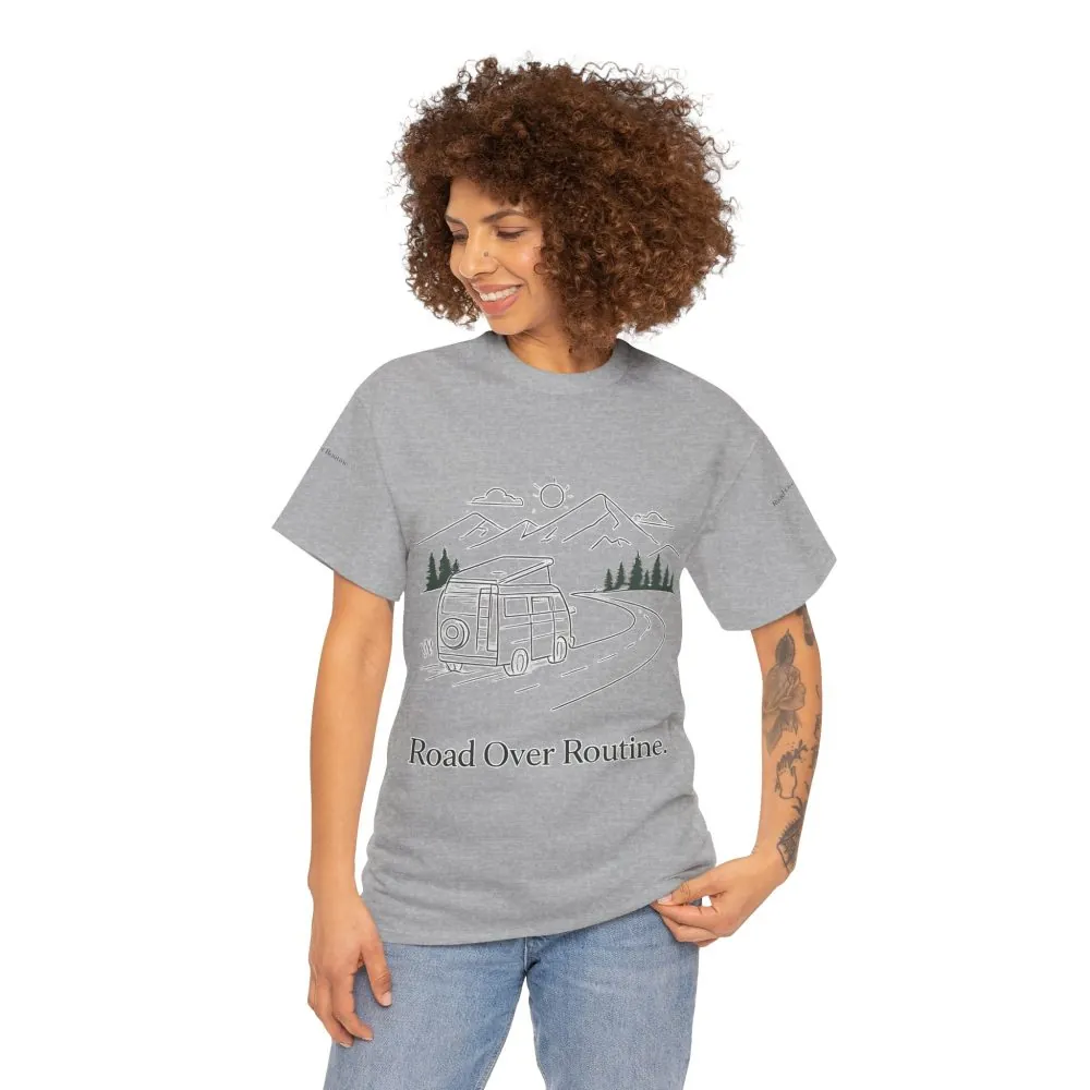 7937796312939466245_2048.jpeg Unisex Heavy Cotton Tee — "Road Over Routine" Design Minimal-Line