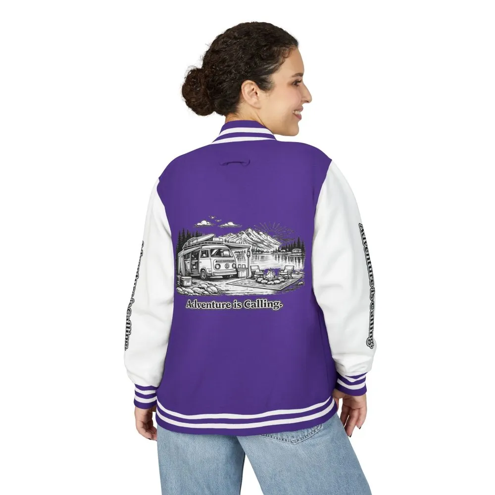 Unisex Heavyweight Letterman Jacket — "Adventure Is Calling" Travel Varsity Coat