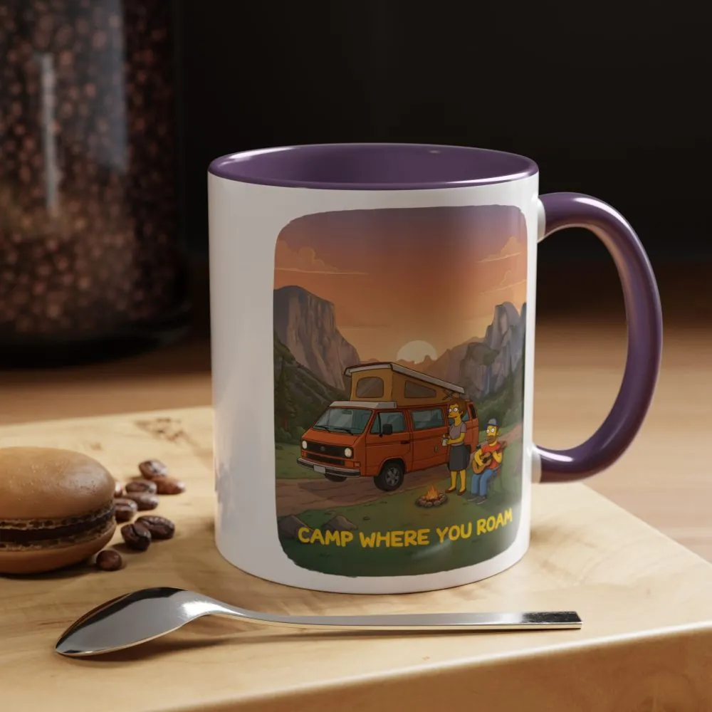 Accent Coffee Mug (11, 15oz) — "Camp Where You Roam" Design Sitcom-Line