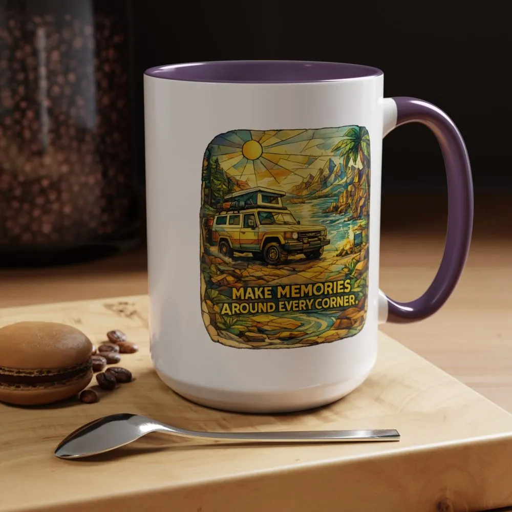 Accent Coffee Mug (11, 15oz) — "Make Memories Around Every Corner" Design Cubic-Line