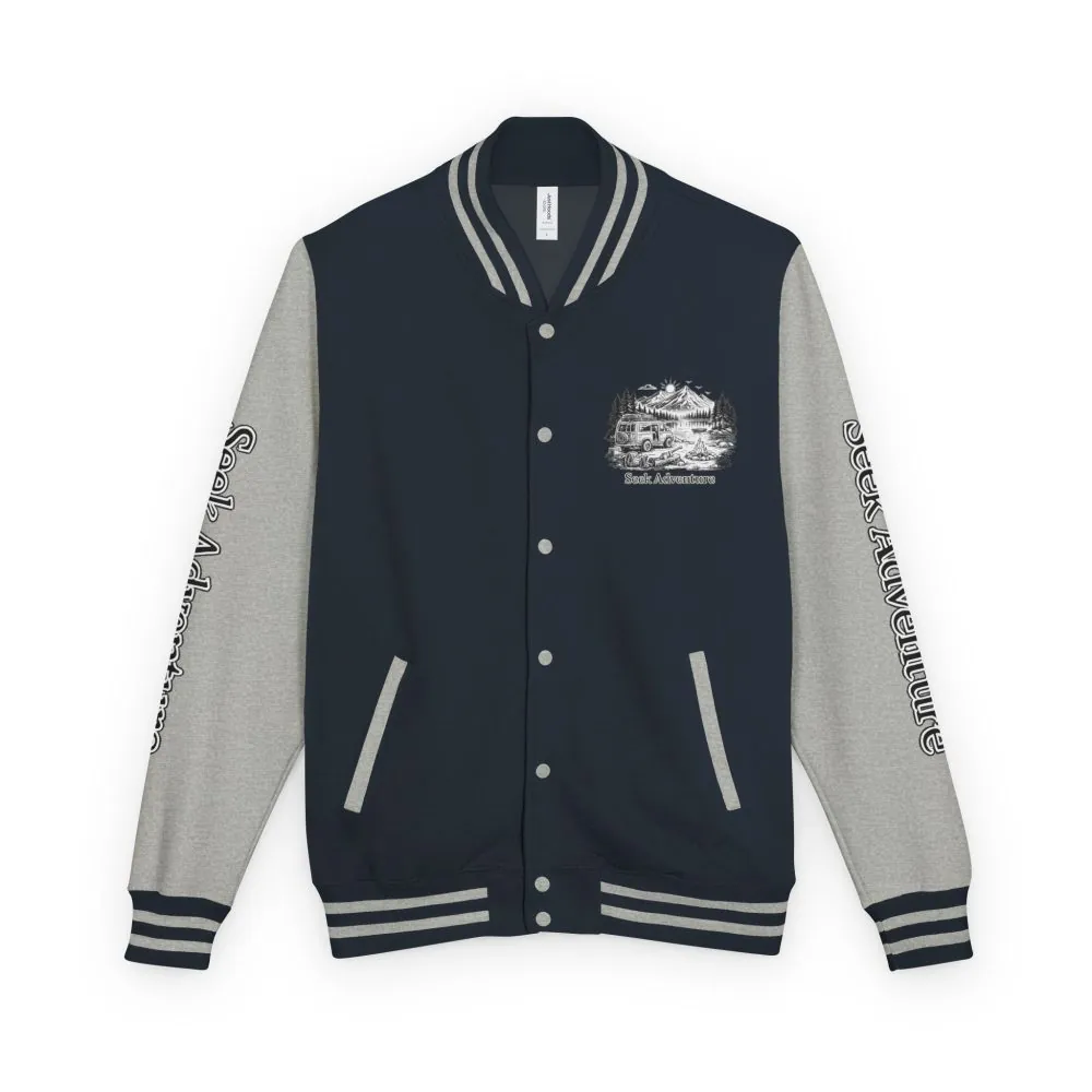 Unisex Heavyweight Letterman Jacket — "Seek Adventure" Travel Varsity Coat