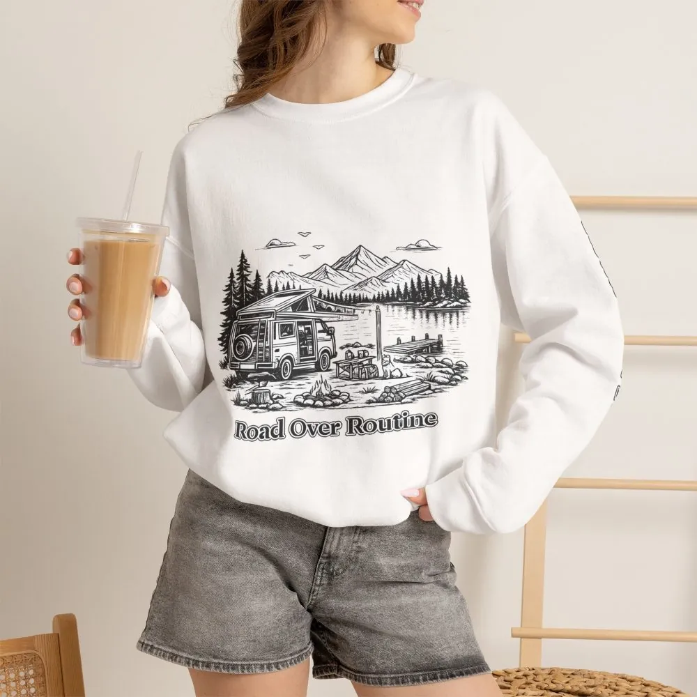 7950845449733370812_2048.jpeg Unisex Heavy Blend™ Crewneck Sweatshirt — "Road Over Routine" Design Minimal-Line