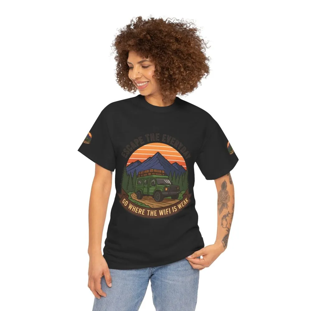Unisex Heavy Cotton Tee — "Go Where the WiFi Is Weak" Adventure Shirt
