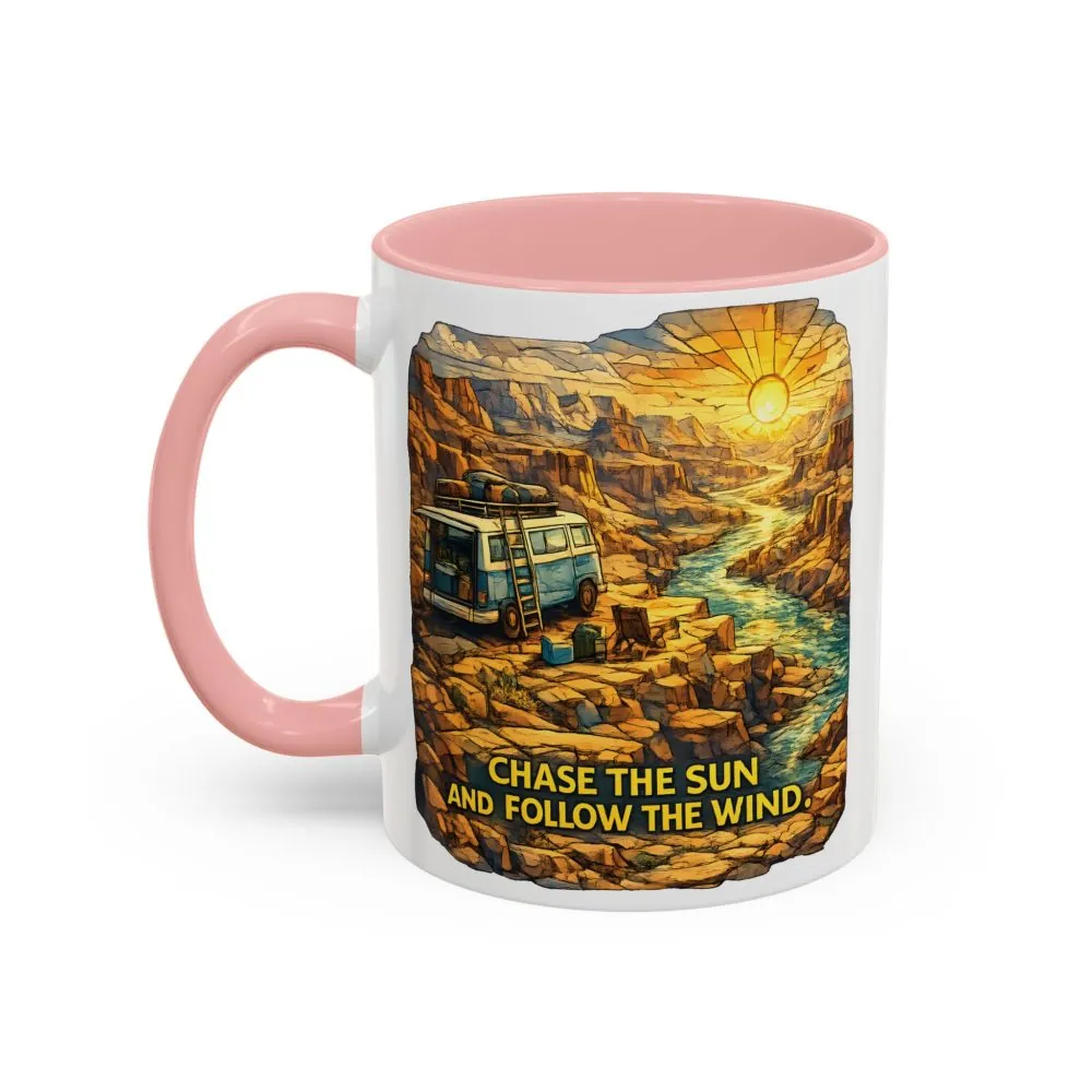 7959286852244021707_2048.jpeg Accent Coffee Mug (11, 15oz) — "Chase The Sun And Follow The Wind" Design Cubic-Line