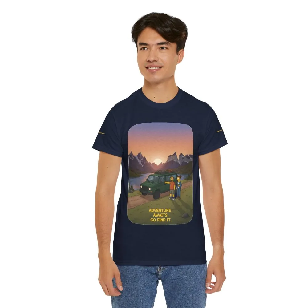 Unisex Heavy Cotton Tee — "Adventure Awaits-Go Find It" Design Sitcom-Line