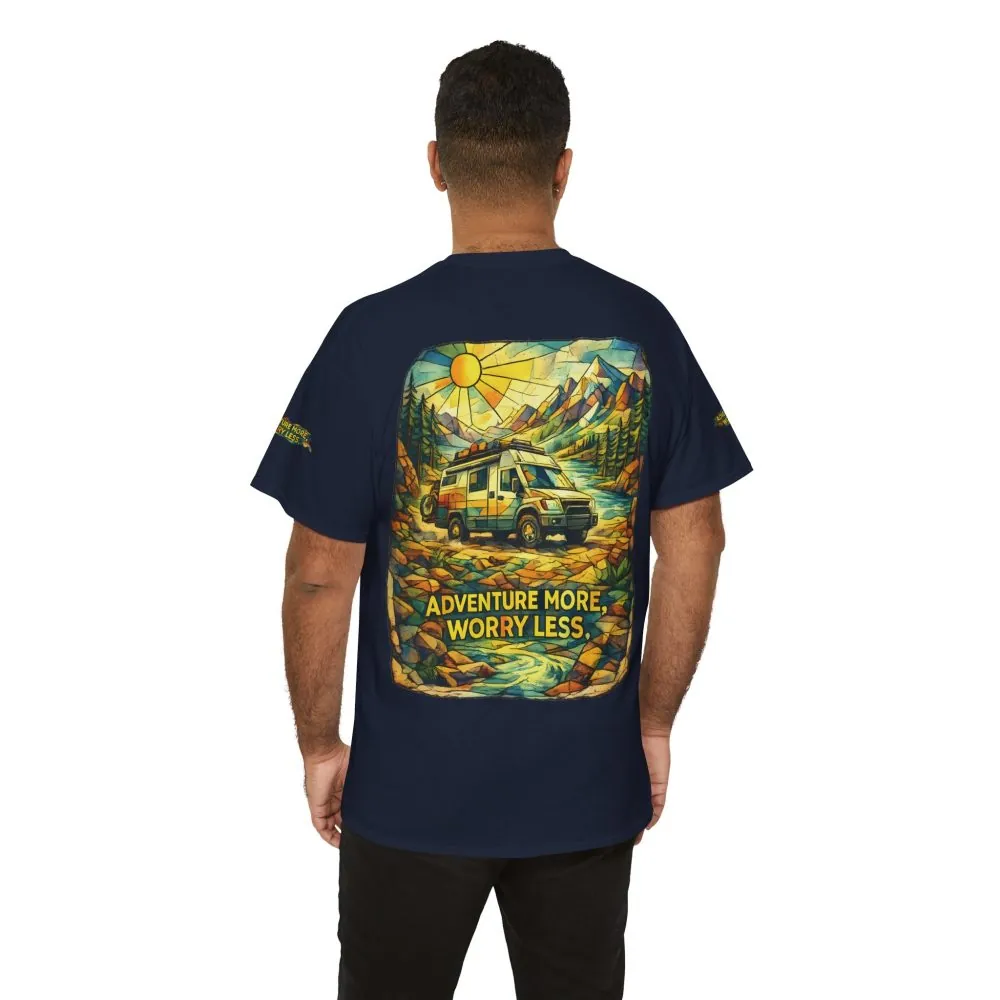 Unisex Heavy Cotton Tee — "Adventure More Worry Less" Design Cubic-Line