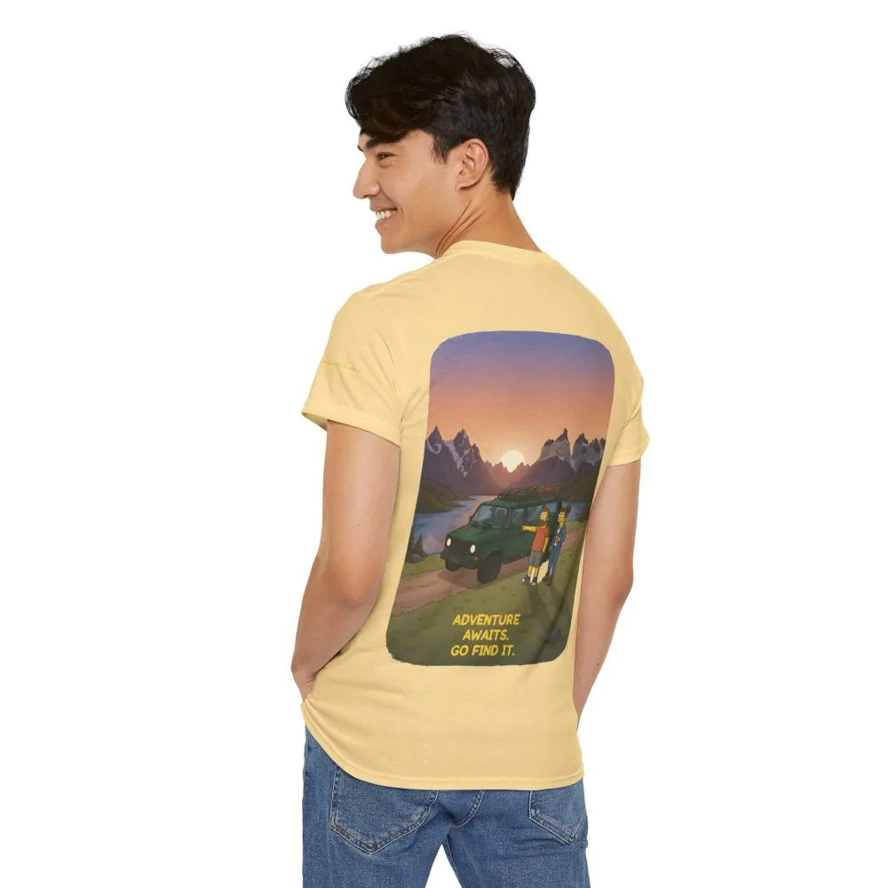 Unisex Heavy Cotton Tee — "Adventure Awaits-Go Find It" Design Sitcom-Line