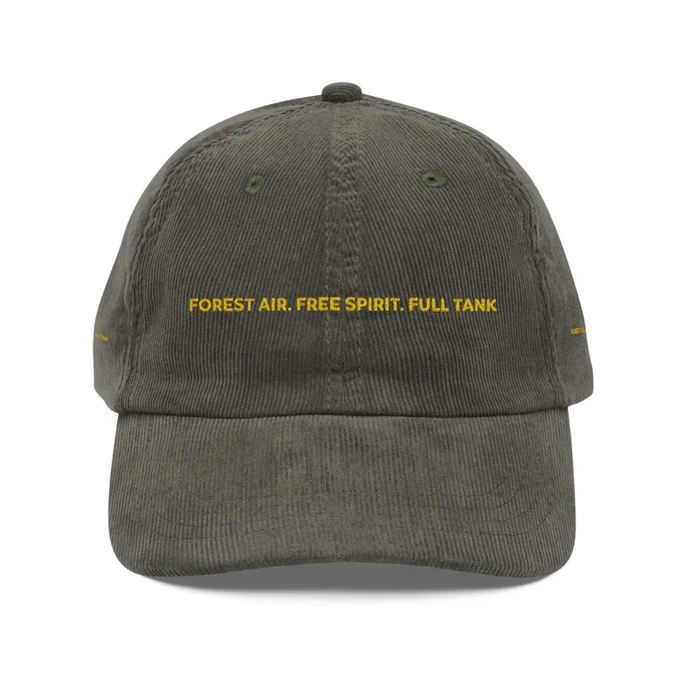 Vintage Corduroy Cap (Embroidery) — "Forest Air.Free Spirit.Full Tank" Embroidered Hat