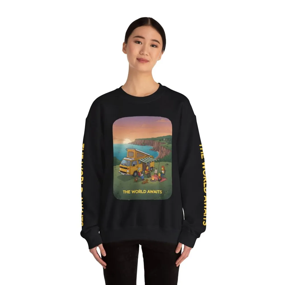 7972336008858120908_2048.jpeg Unisex Heavy Blend™ Crewneck Sweatshirt — "The World Awaits" Design Sitcom-Line