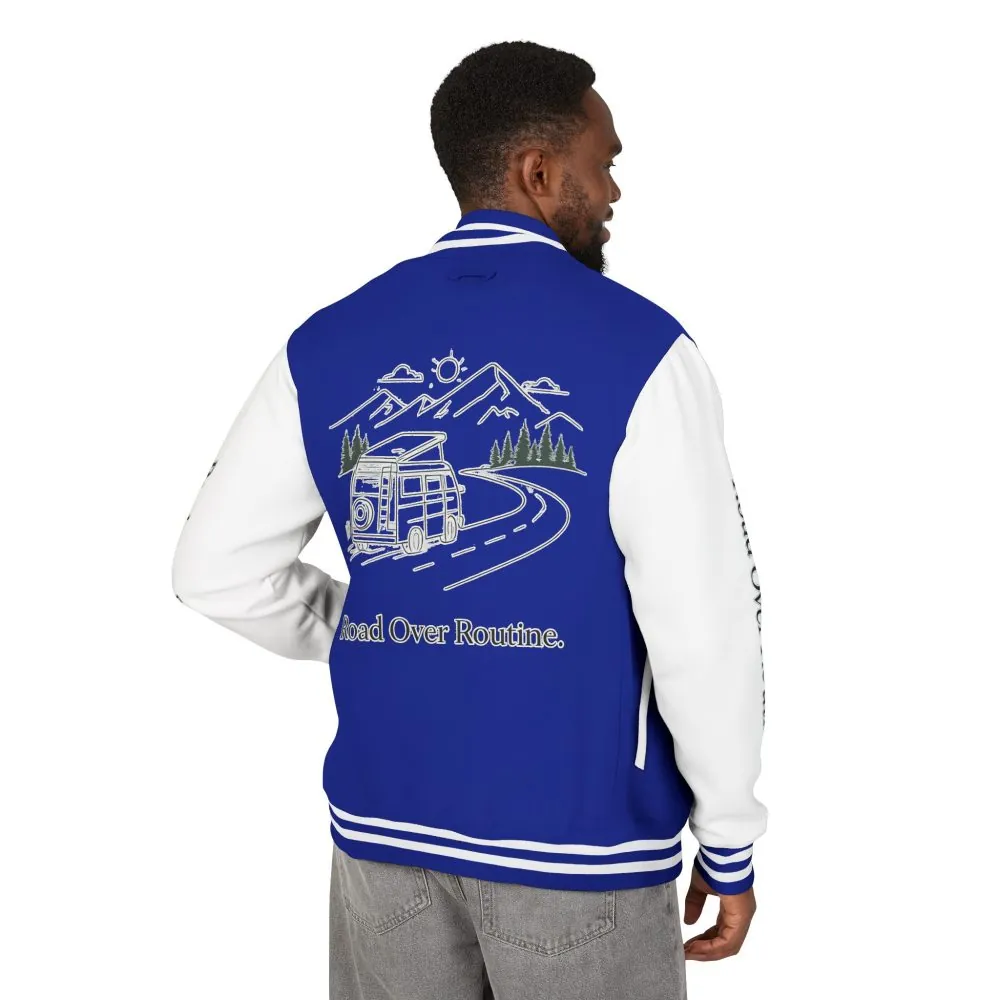 Unisex Heavyweight Letterman Jacket — "Road Over Routine" Travel Varsity Coat