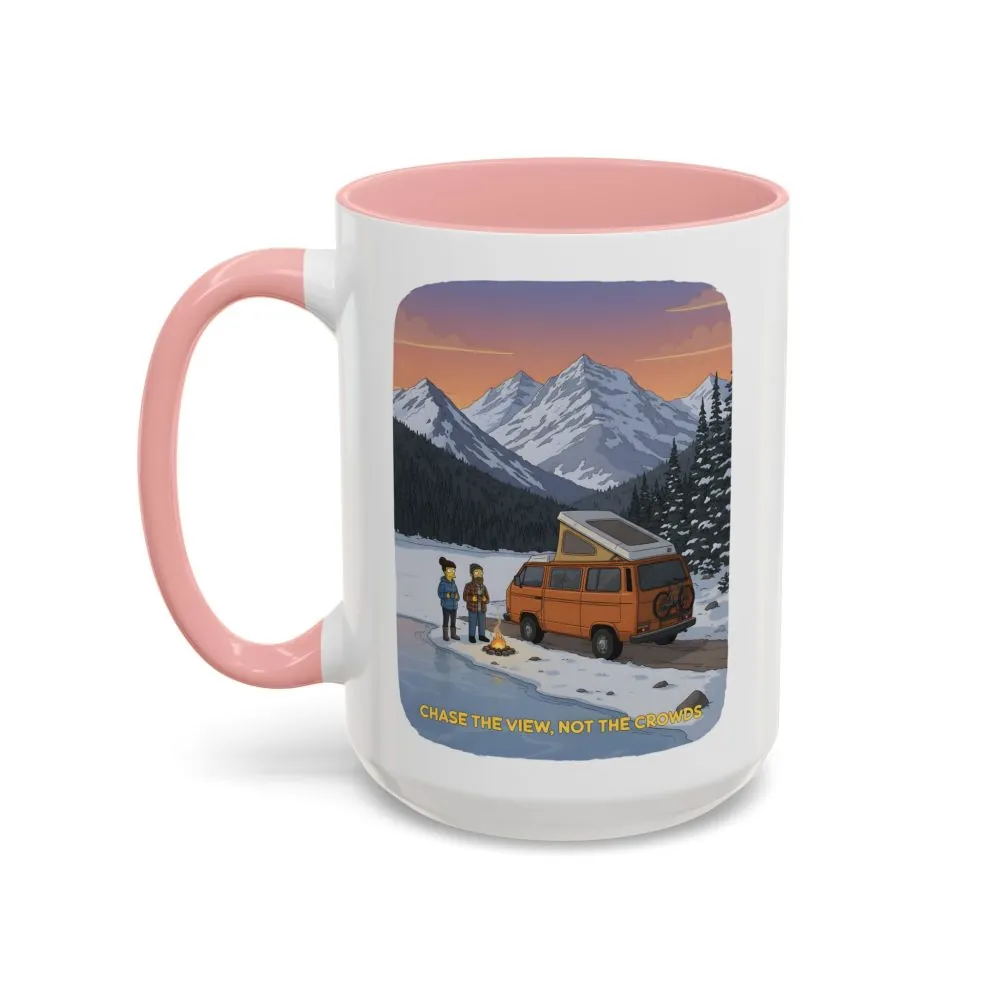 Accent Coffee Mug (11, 15oz) — "Chase The Views-Not The Crowds"" Design Sitcom-Line