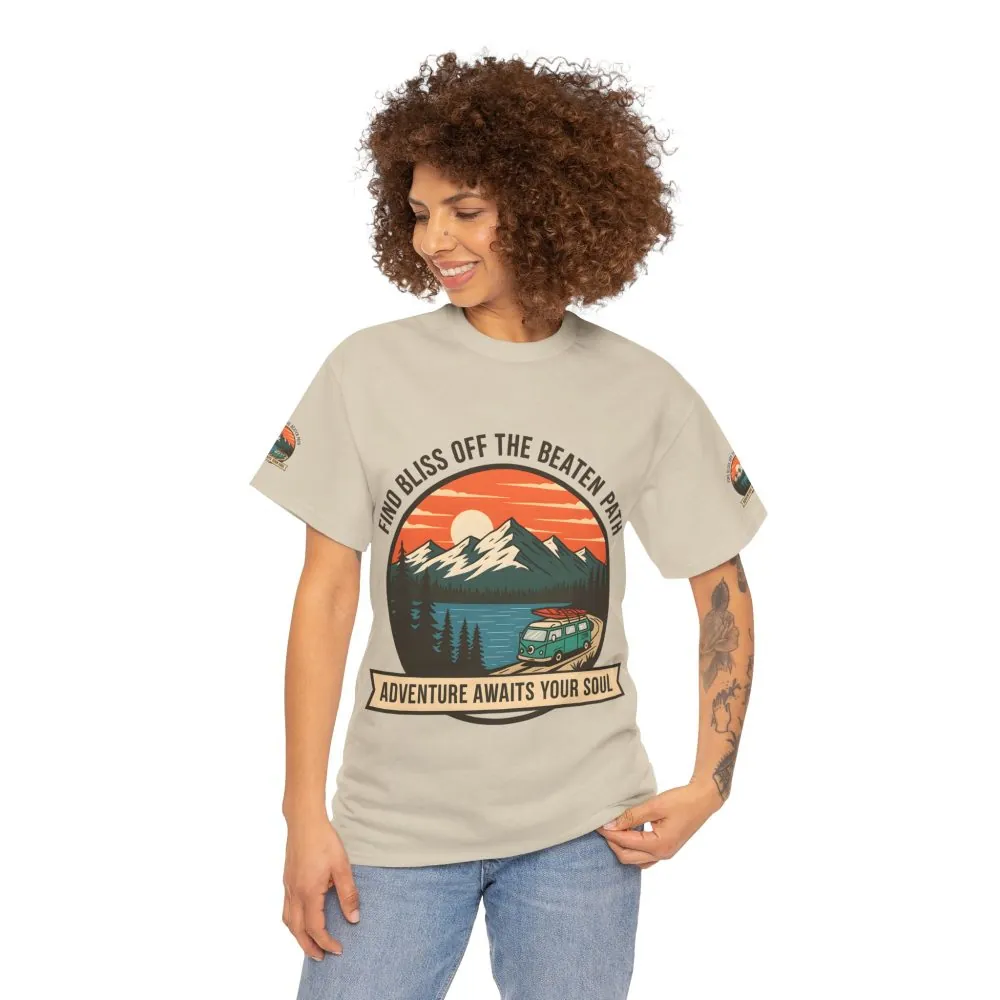 7983166066901504800_2048.jpeg Unisex Heavy Cotton Tee — "Find Bliss Off the Beaten Path" Mountain & Camper T‑Shirt