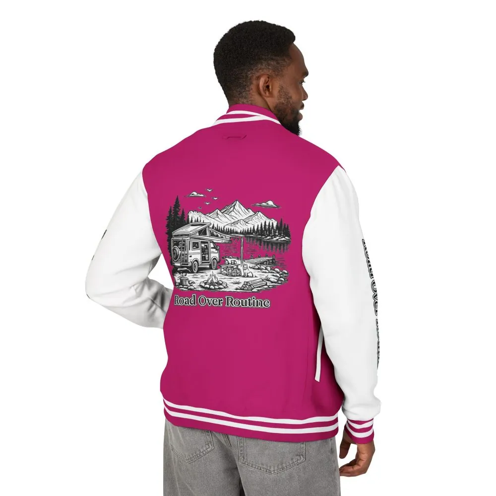 Unisex Heavyweight Letterman Jacket — "Road Over Routine" Travel Varsity Coat