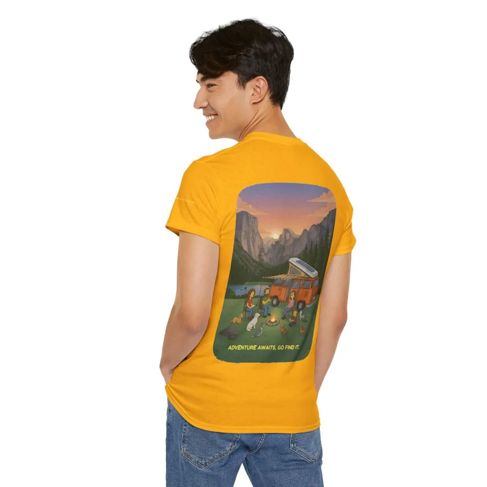 Unisex Heavy Cotton Tee — "Adventure Awaits-Go Find It" Design Sitcom-Line
