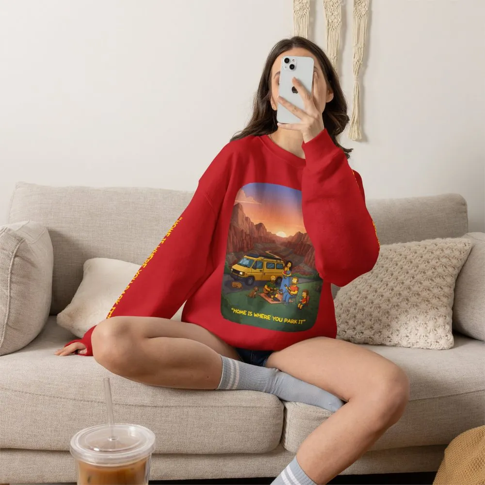 Unisex Heavy Blend™ Crewneck Sweatshirt — "Home Is Where You Park It" Design Sitcom-Line