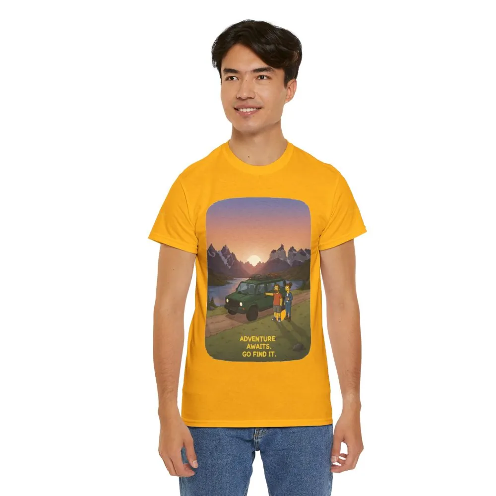 Unisex Heavy Cotton Tee — "Adventure Awaits-Go Find It" Design Sitcom-Line