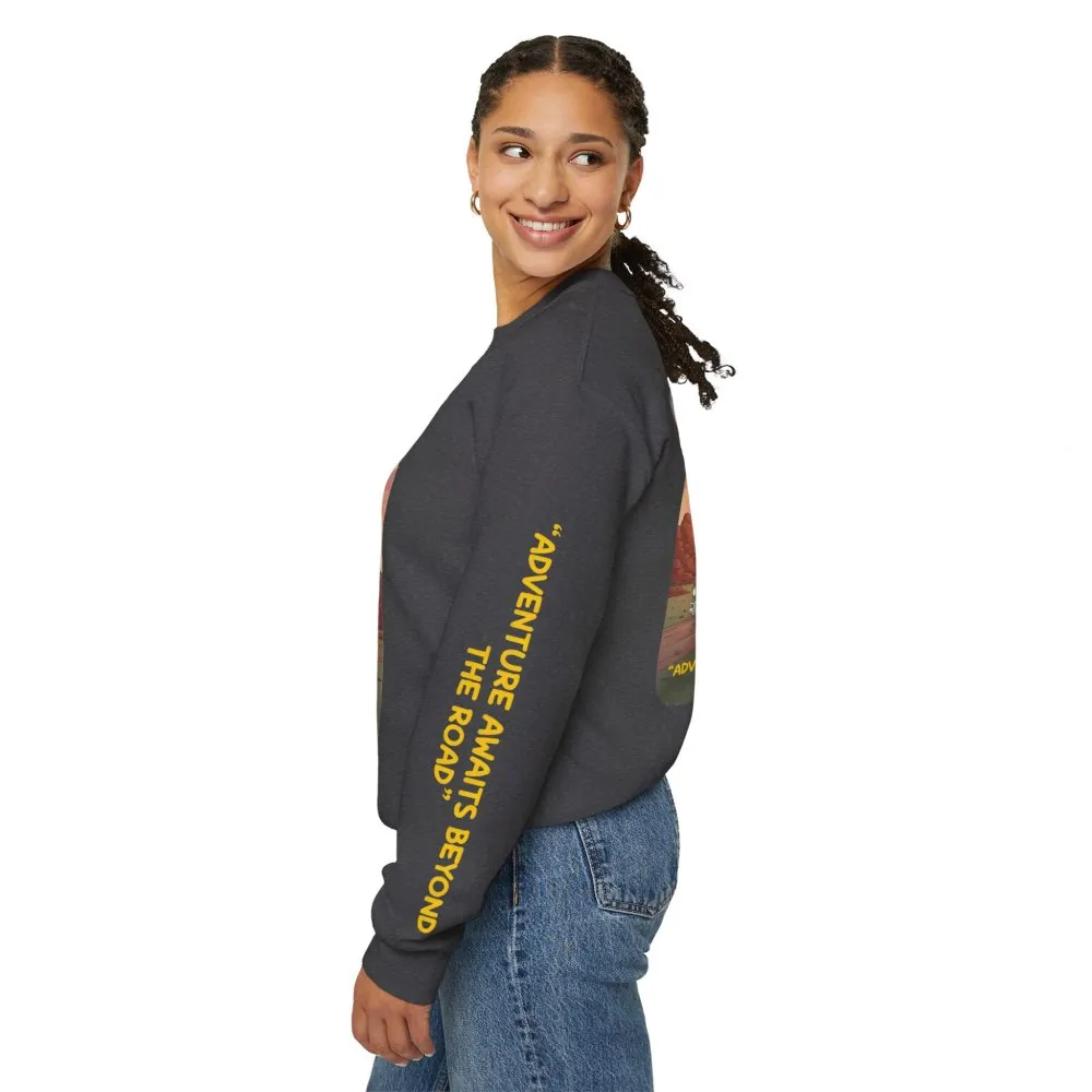 8013849036201383175_2048.jpeg Unisex Heavy Blend™ Crewneck Sweatshirt — "Adventure Awaits Beyond The Road" Design Sitcom-Line