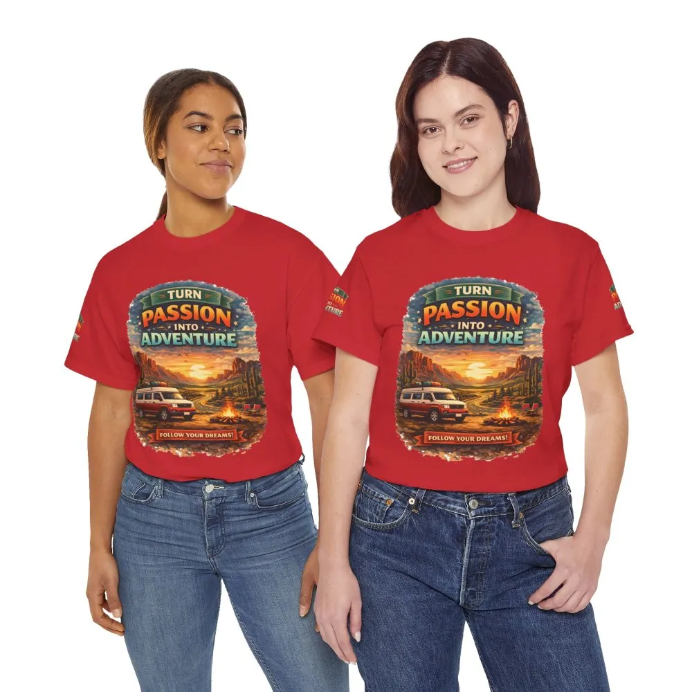 Unisex Heavy Cotton Tee — "Turn Passion Into Adventure" Design Scenic-Line