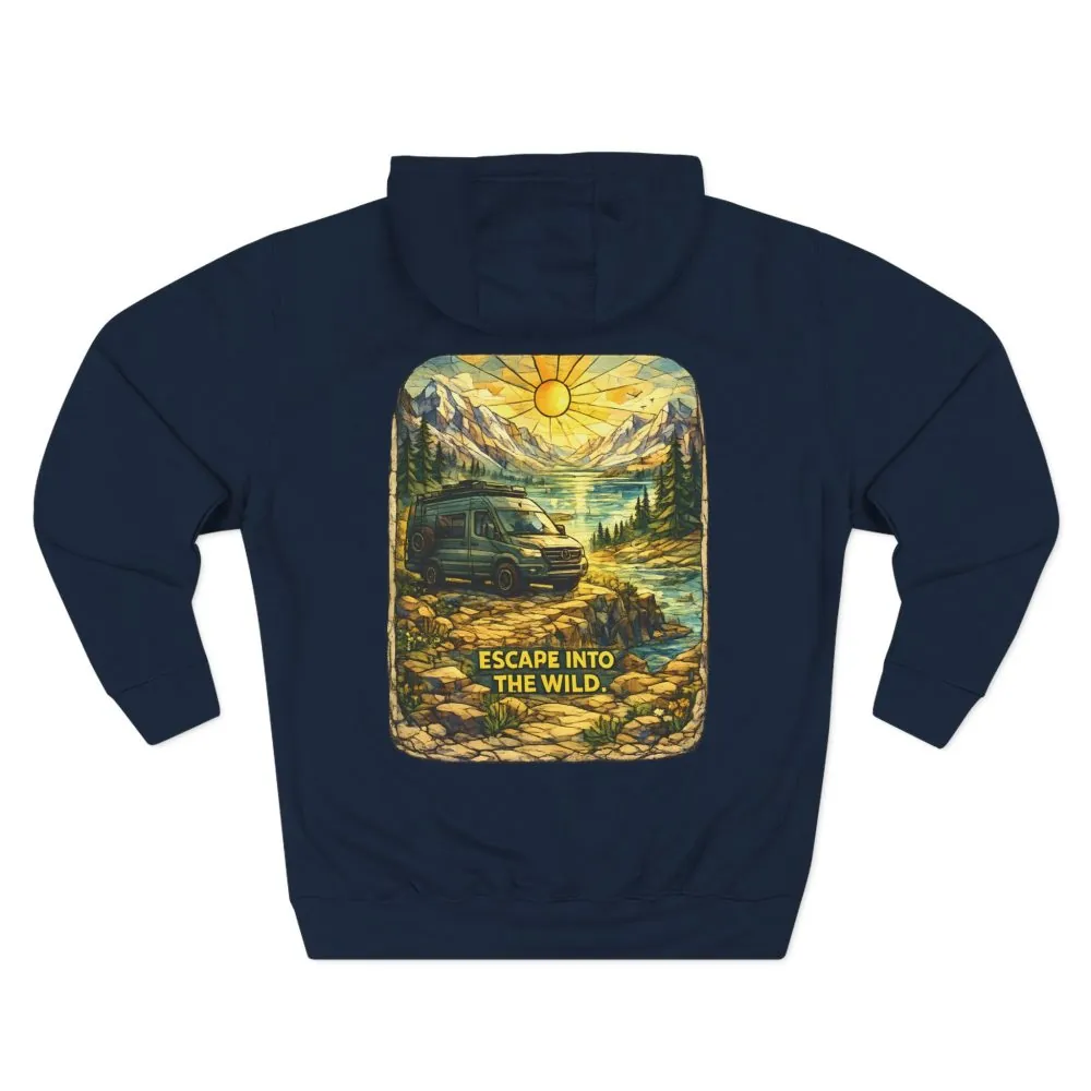 Three-Panel Fleece Hoodie - "Escape Into The Wild" Design Cubic-Line