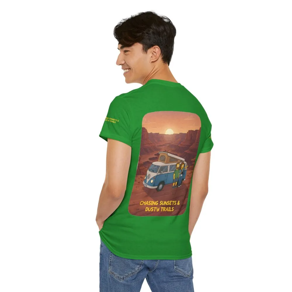 Unisex Heavy Cotton Tee — "Chasing Sunsets And Dusty Trails" Design Sitcom-Line