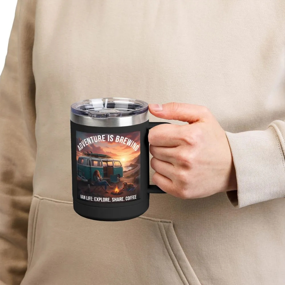 8038676399929310426_2048.jpeg Coffee Mug Tumbler, 15oz-- "Adventure Is Brewing"