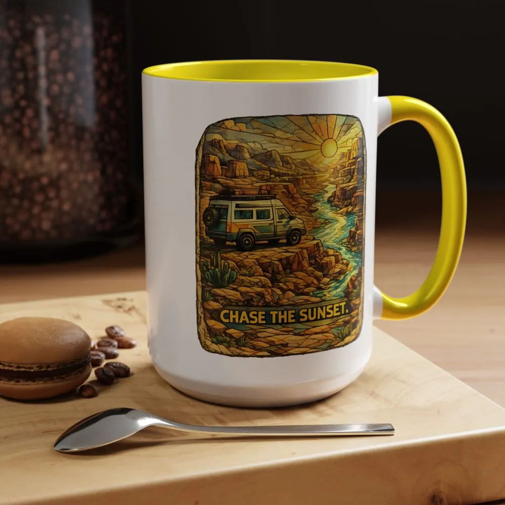 Accent Coffee Mug (11, 15oz) — "Chase The Sunset" Design Cubic-Line