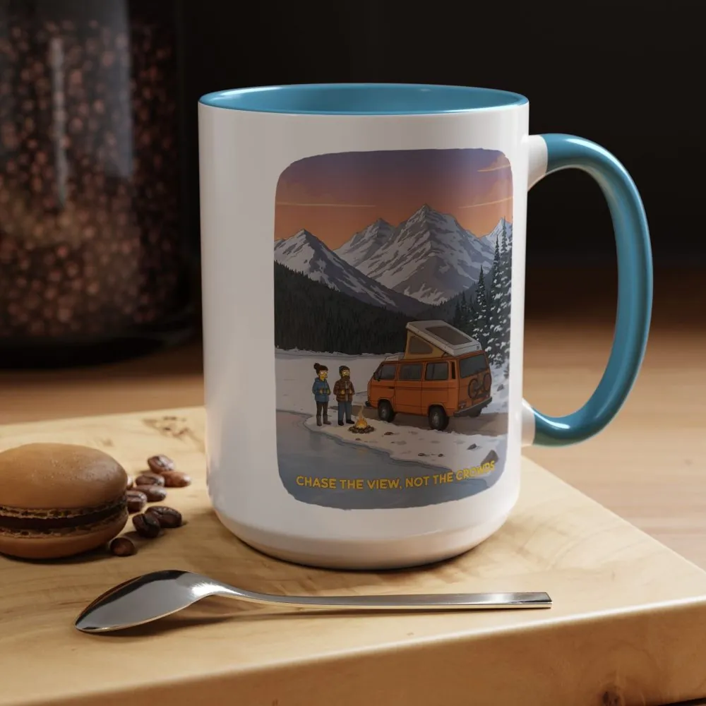 Accent Coffee Mug (11, 15oz) — "Chase The Views-Not The Crowds"" Design Sitcom-Line
