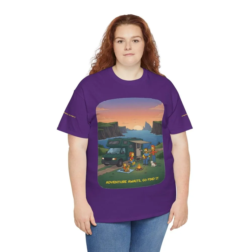 Unisex Heavy Cotton Tee — "Adventure Awaits-Go Find It" Design Sitcom-Line
