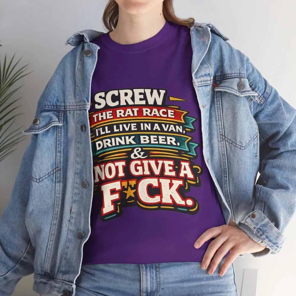 Unisex Heavy Cotton Tee — "Screw The Rat Race" Design F**K-Line
