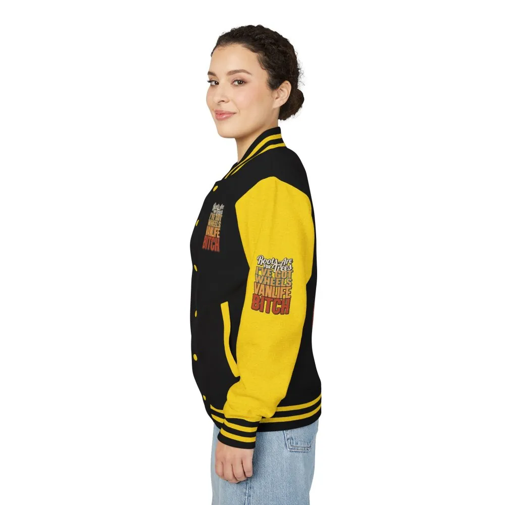 Unisex Heavyweight Letterman Jacket — "Roots Are For Trees" Design F**K-Line