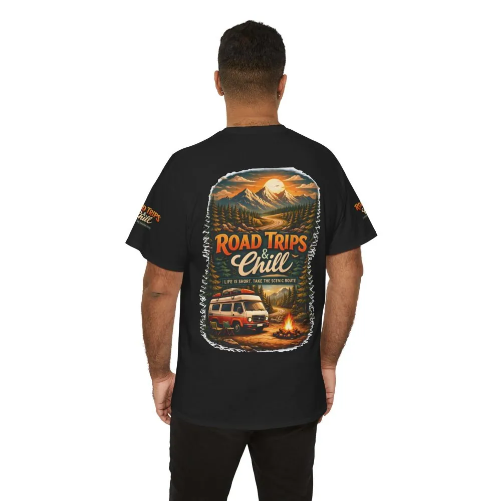 Unisex Heavy Cotton Tee — "Road Trips & Chill" Design Scenic-Line
