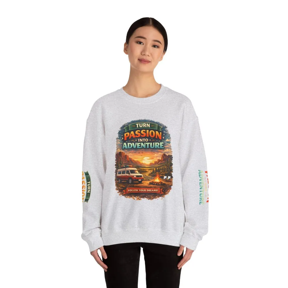 8065773896647581545_2048.jpeg Unisex Heavy Blend™ Crewneck Sweatshirt — "Turn Passion Into Adventure" Design Scenic-Line