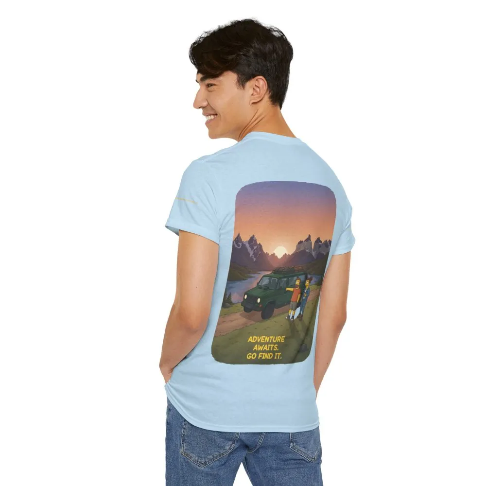 Unisex Heavy Cotton Tee — "Adventure Awaits-Go Find It" Design Sitcom-Line