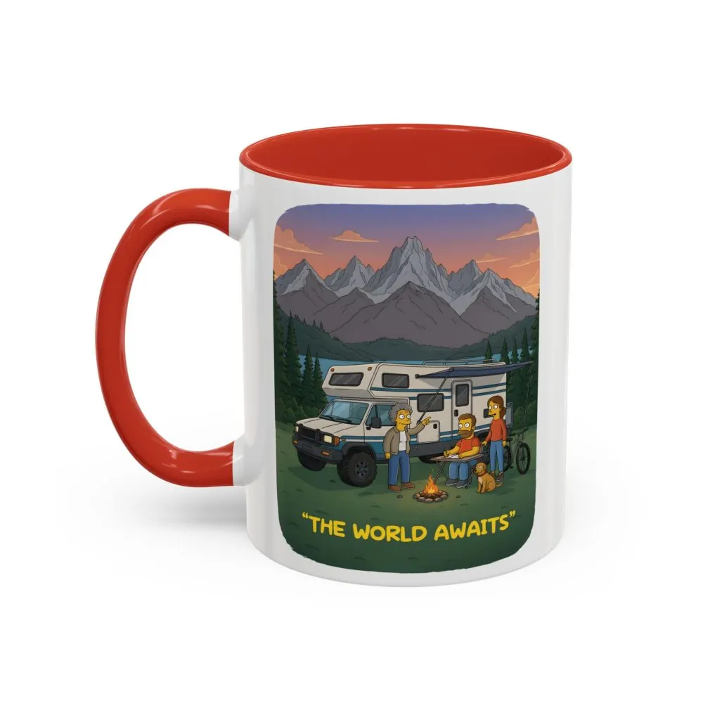 Accent Coffee Mug (11, 15oz) — "The World Awaits" Design Sitcom-Line