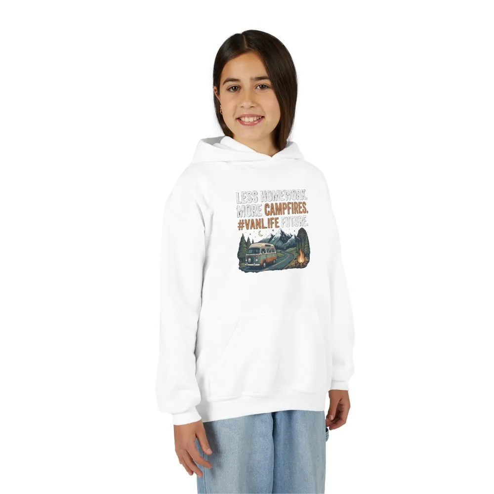 Youth Hoodie(Gildan) – Less Worry, More Campfires #VanLife Adventure Pullover