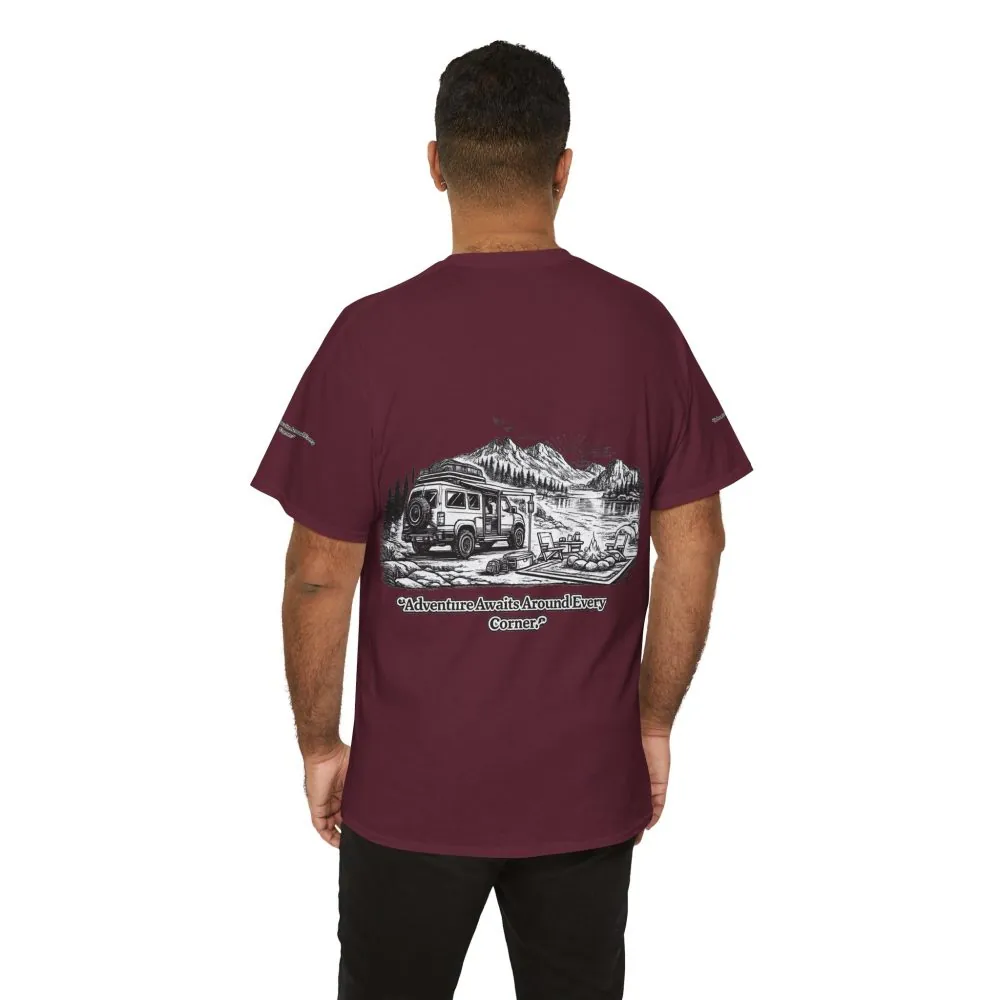 8081166840171344898_2048.jpeg Unisex Heavy Cotton Tee — "Adventure Awaits Around Every Corner" Design Minimal-Line
