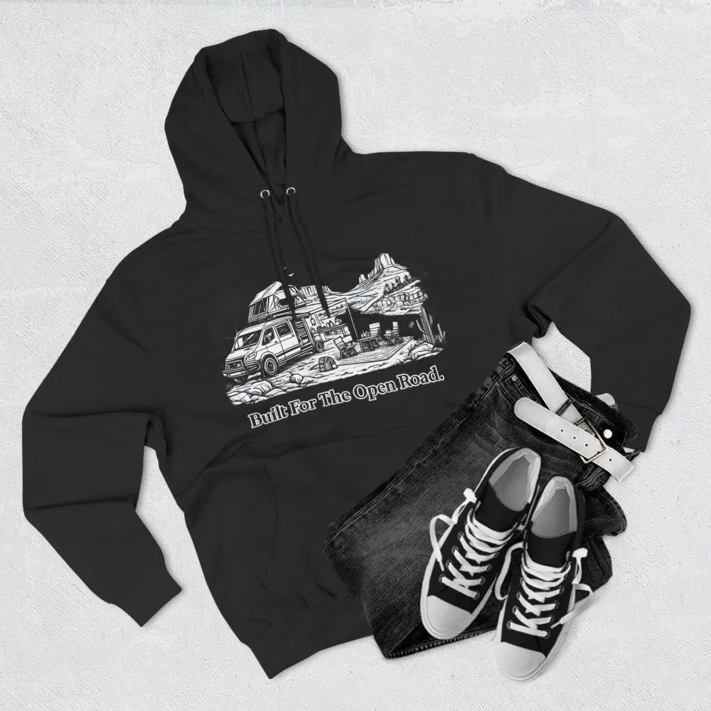 Three-Panel Fleece Hoodie - "Built For The Open Road" Design Minimal-Line