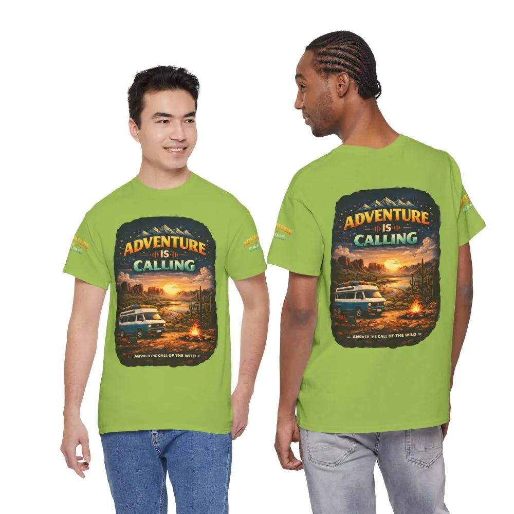 Unisex Heavy Cotton Tee — "Adventure Is Calling" Design Scenic-Line
