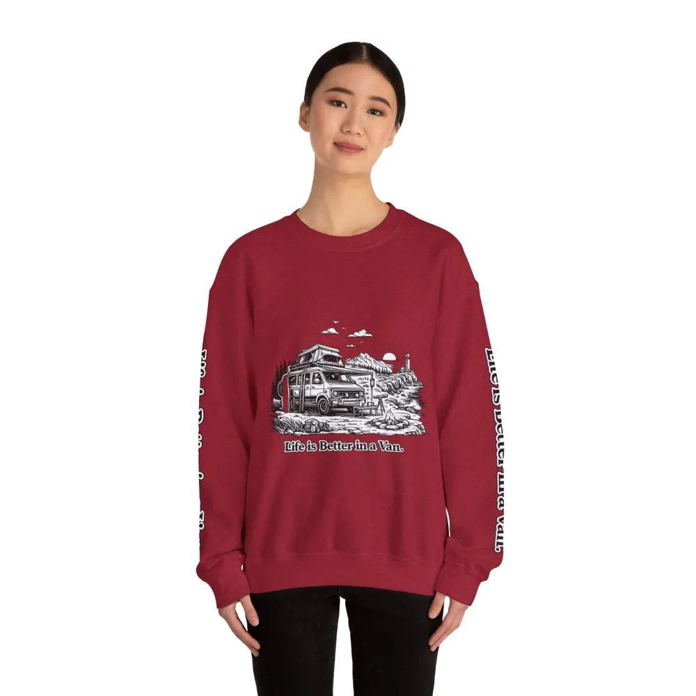 Unisex Heavy Blend™ Crewneck Sweatshirt — "Life Is Better In A Van" Design Minimal-Line