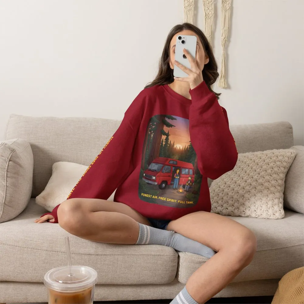 Unisex Heavy Blend™ Crewneck Sweatshirt — "Forest Air Free Spirit Full Tank" Design Sitcom-Line