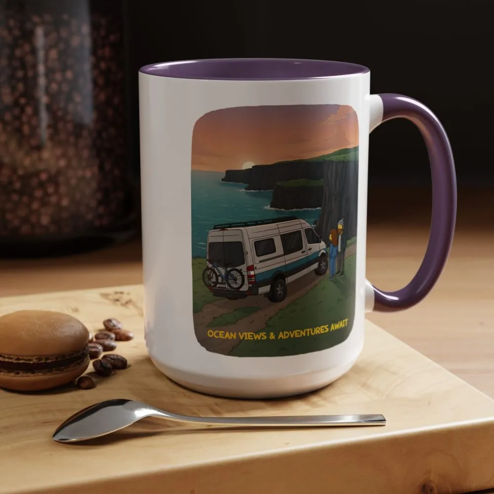 Accent Coffee Mug (11, 15oz) — "Ocean Views-Adventures Awaits" Design Sitcom-Line