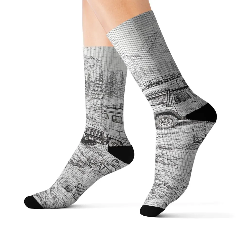 Sublimation Socks — Retro Camper Roadtrip Crew Socks