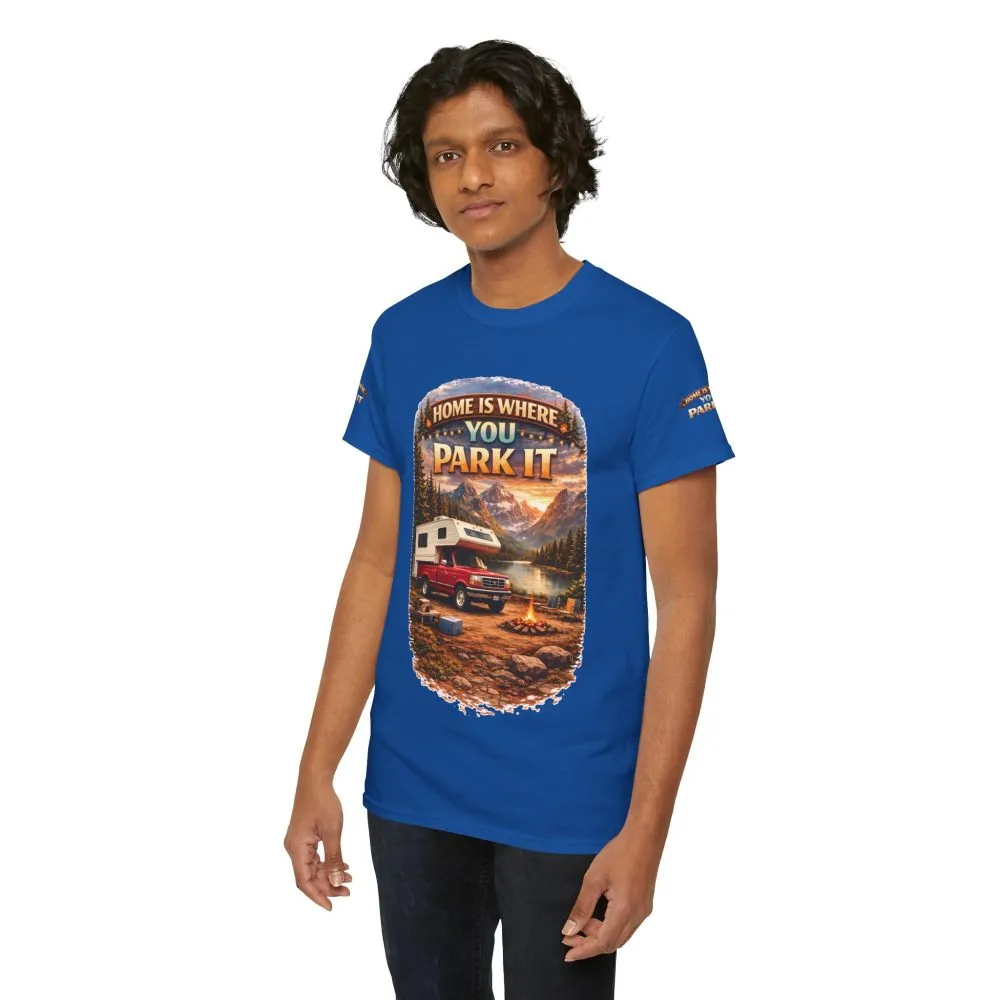 Unisex Heavy Cotton Tee — "Home Is Where You Park It" Design Scenic-Line