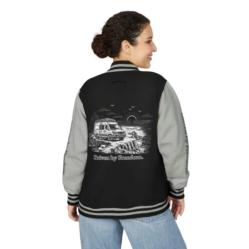 Unisex Heavyweight Letterman Jacket — "Driven By freedom" Travel Varsity Coat