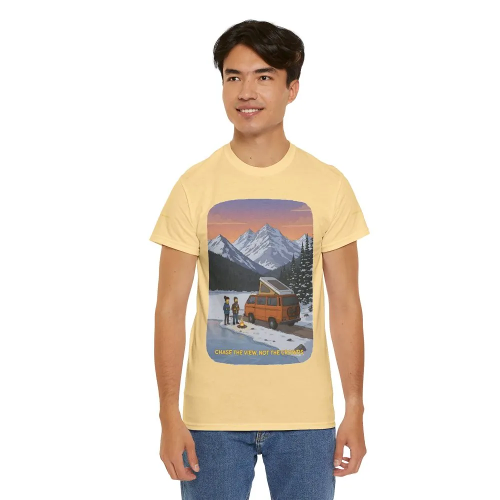 Unisex Heavy Cotton Tee — "Chase The Views-Not The Crowds" Design Sitcom-Line