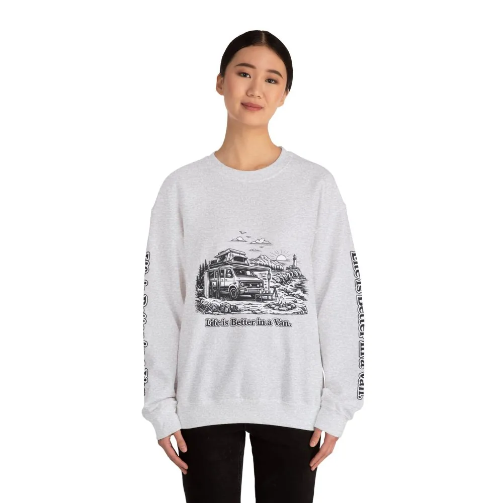 Unisex Heavy Blend™ Crewneck Sweatshirt — "Life Is Better In A Van" Design Minimal-Line