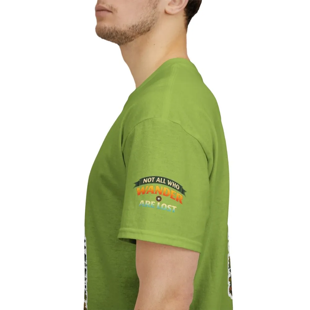 Unisex Heavy Cotton Tee — "Not All Who Wander Are Lost" Design Scenic-Line